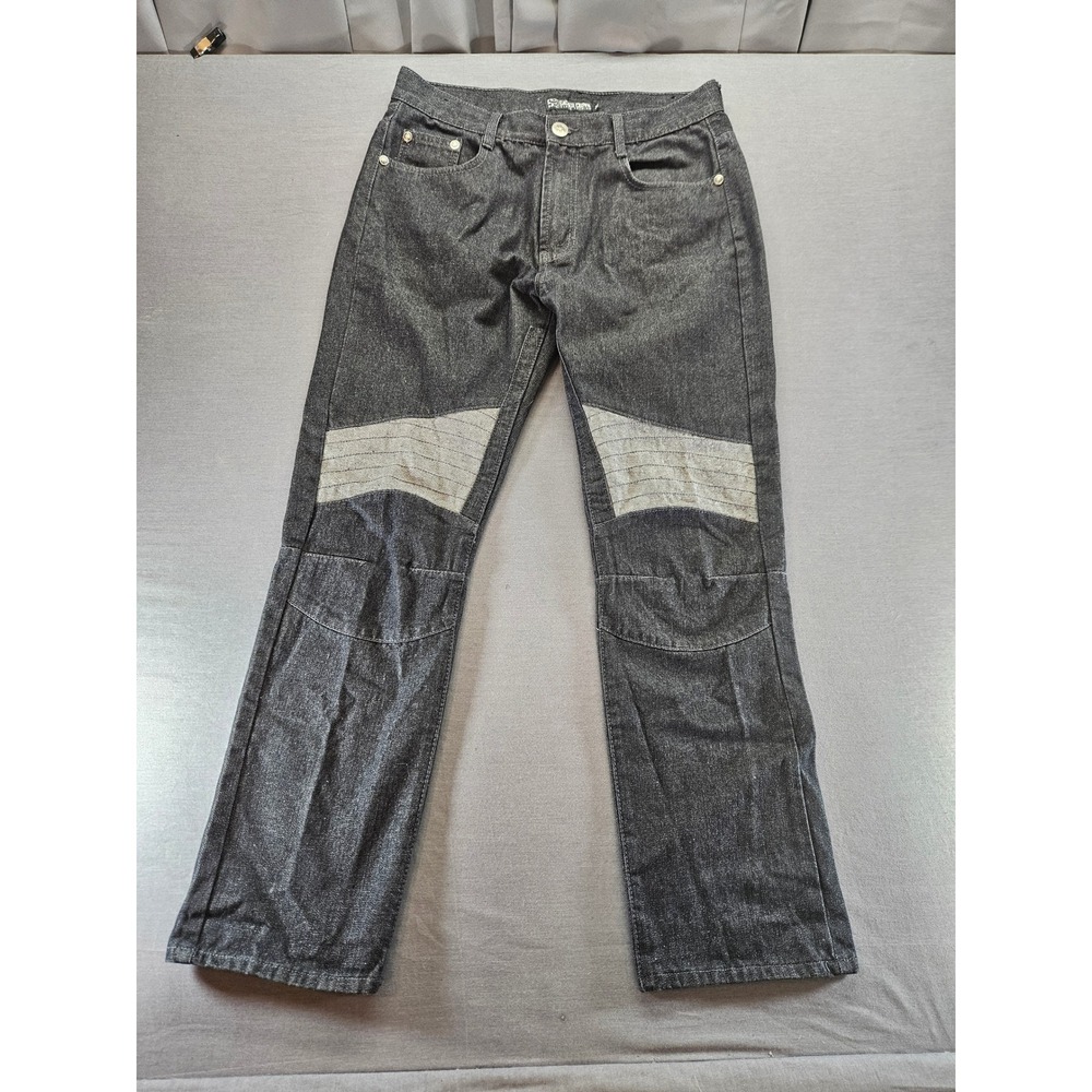 Sacred Crown Black Premium Jeans Mens 34 Dark Wash Biker Knee Panel Straight Leg